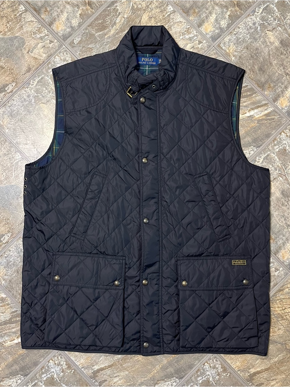 Polo Ralph Lauren Black Quilted Vest Polo Club Full Zip Snap Button Men’s 2XLT